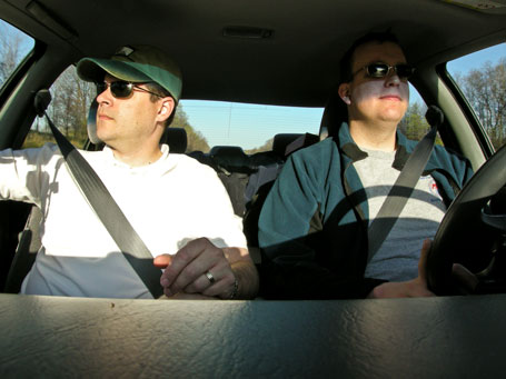 Berty and Mattski in the car